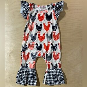 Clover Cottage Kids' Chicken Print Romper - Red and Black 12-18M (PF)